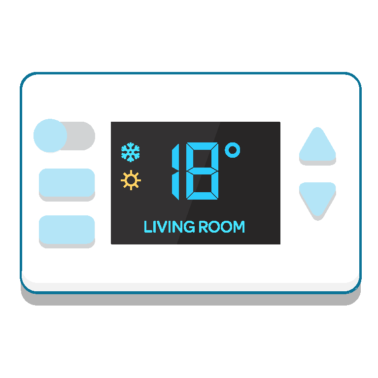 Thermostat showing 18 degrees Celsius in the living room